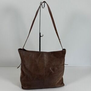 HOBO Distressed Brown Leather Tote Shoulder Bag Large Slouchy Adjustable Strap